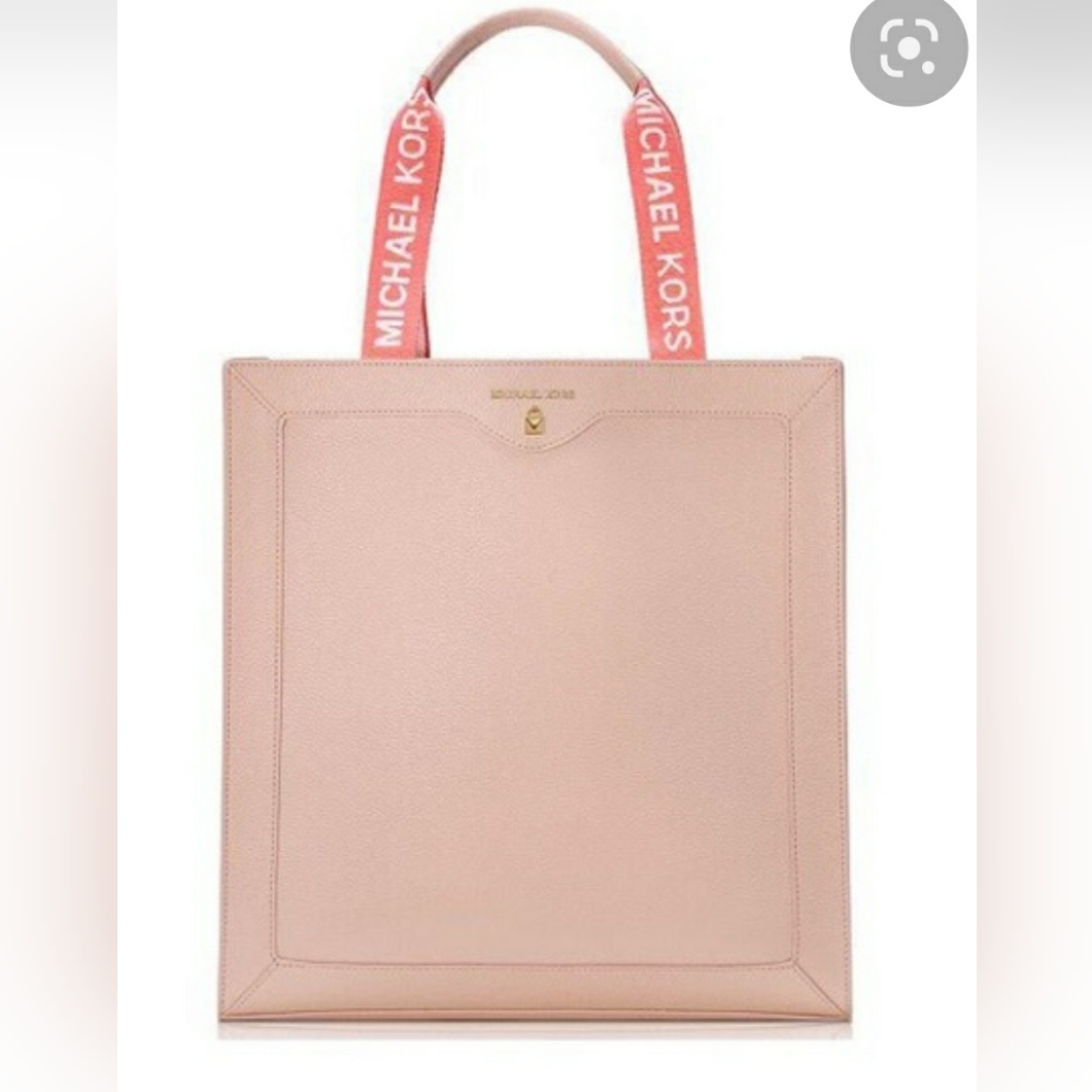 Michael Kors Beige Blush Pink Shoulder Tote Bag Coral Logo Handles Handb